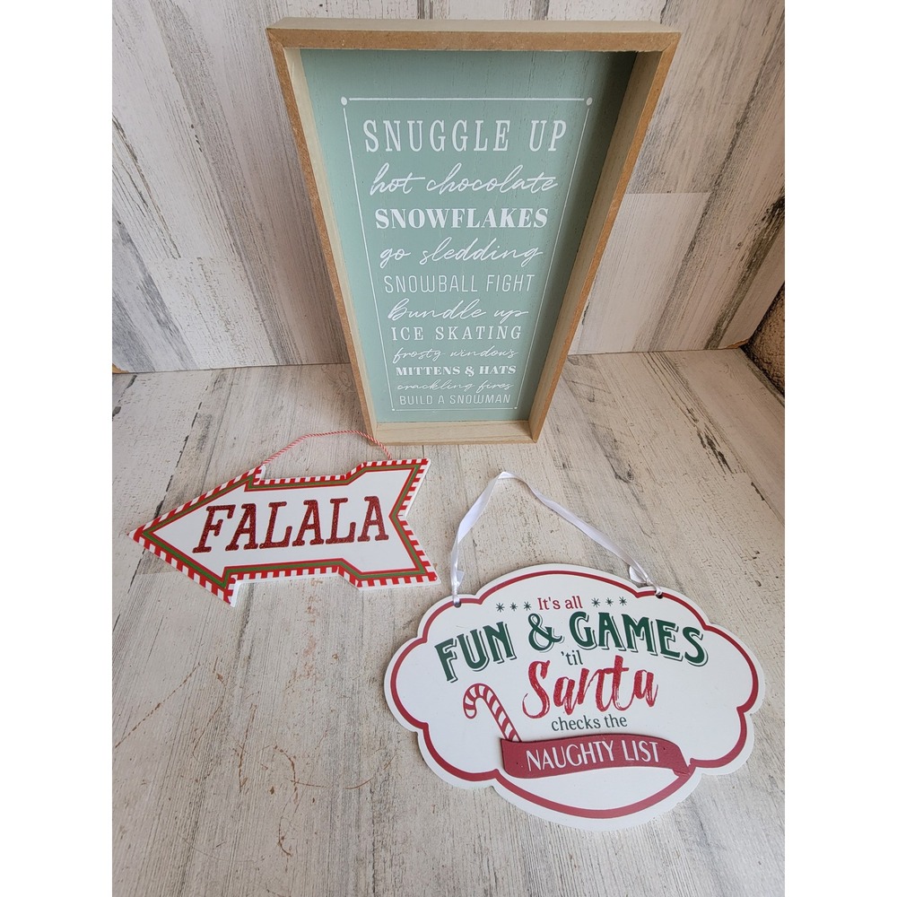 Wooden hanging falala fun games Santa snuggle snowflakes set Xmas sign